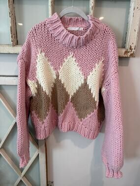 Altar’d State size large chunky knit sweater pink beige cream